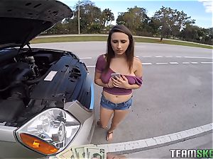 brown-haired teenager Ashley Adams pounded in the car